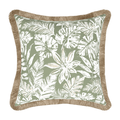 Tahiti Sage Escape - 50x50cm Fringed Outdoor Cushion