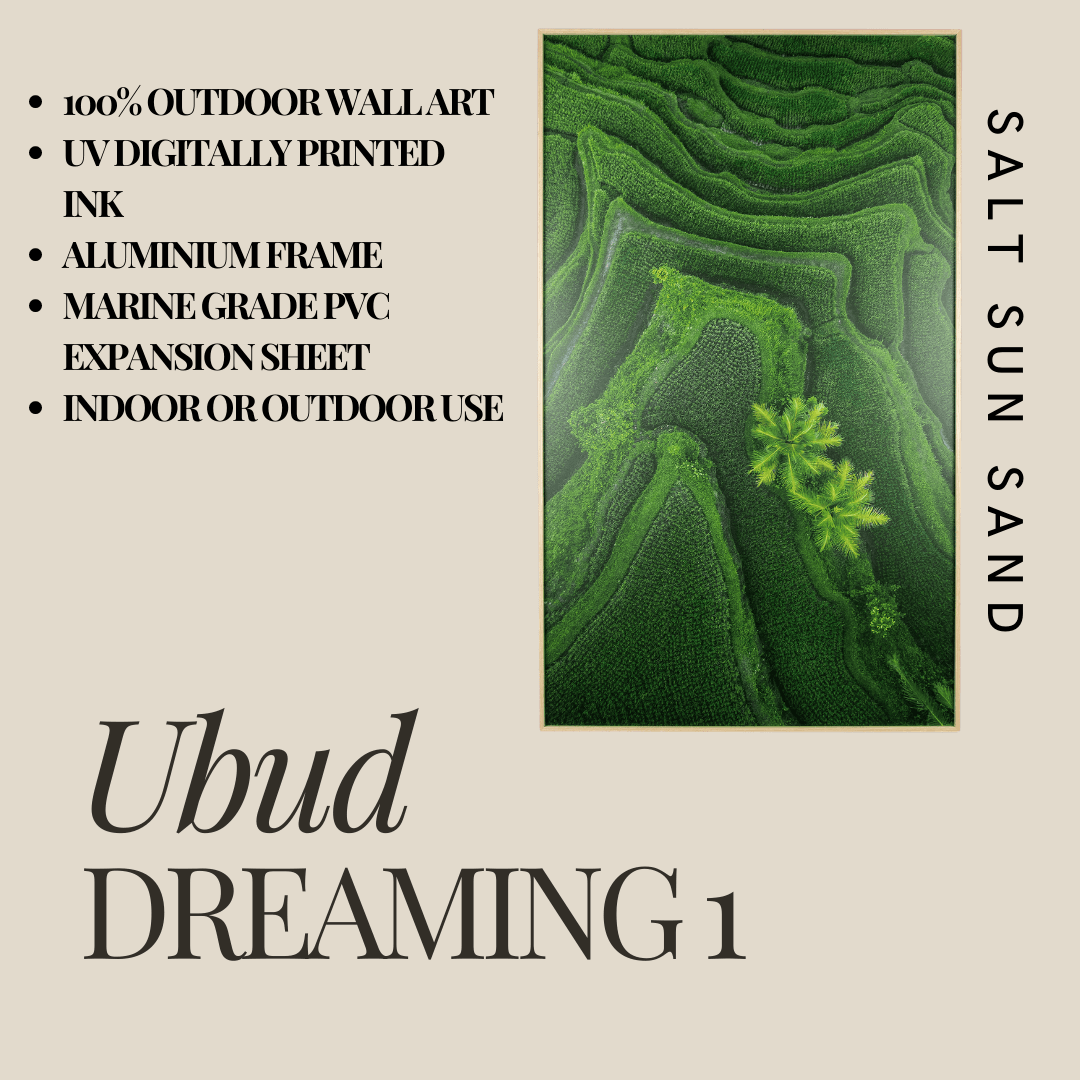 Ubud Dreaming 1 - 60 x 100cm Outdoor Wall Art with Beech Aluminium Frame