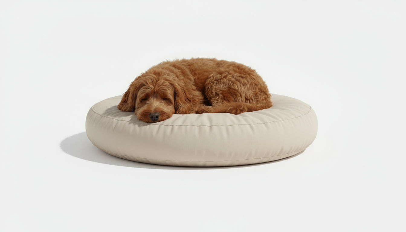 Pawesome Indoor/Outdoor Premium Round Dog Bed in Tweed Beige
