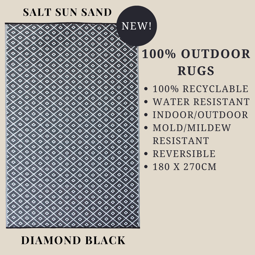 Diamond Black and White Outdoor Rug in PP - 180 x 270 cm