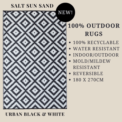 Urban Black and White Outdoor Floor Rug in PP - 180 x 270 cm