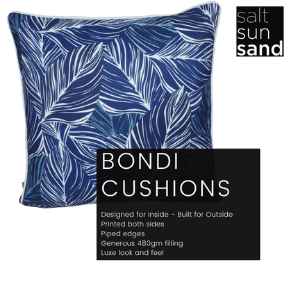 Bondi Blueming - 45 x 45 cm Piped Outdoor Cushion - saltsunsand
