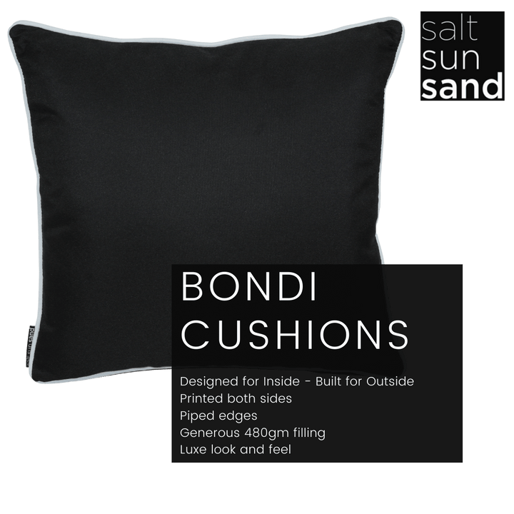 Bondi Solid - 45 x 45 cm Piped Outdoor Cushion - Black - saltsunsand