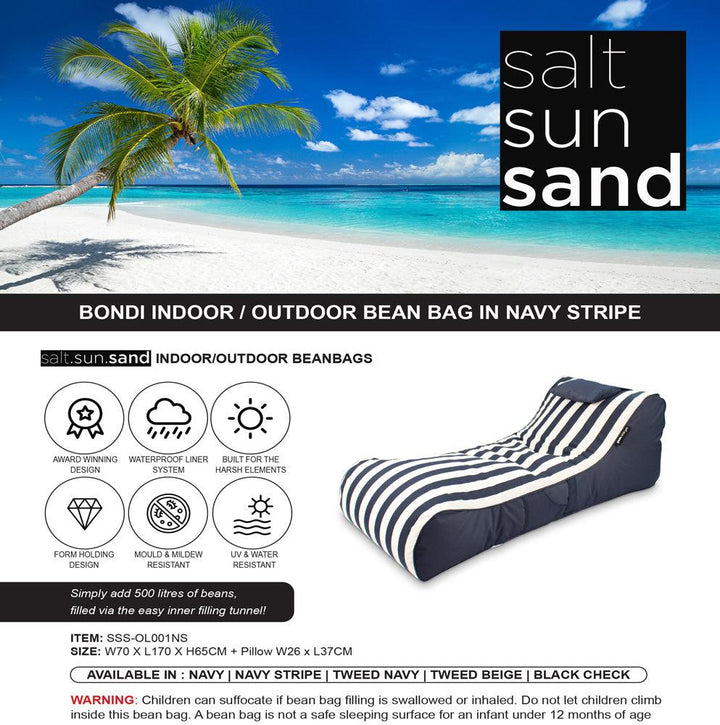 Bondi Indoor/Outdoor Bean Bag in Navy Stripe - saltsunsand