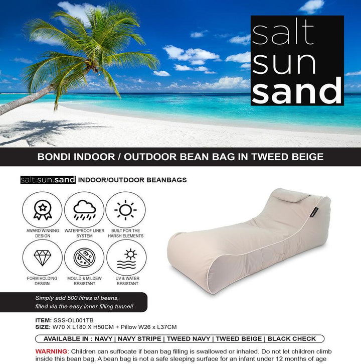 Bondi Indoor/Outdoor Bean Bag Tweed Beige - saltsunsand