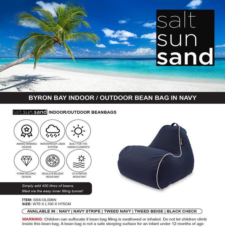 Byron Bay Indoor/Outdoor Bean Bag in Navy - saltsunsand