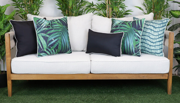 Teal Outdoor Cushions | Tropical Outdoor Cushions | Black Outdoor Cushions | Rustic Rendezvous Stylist Selection