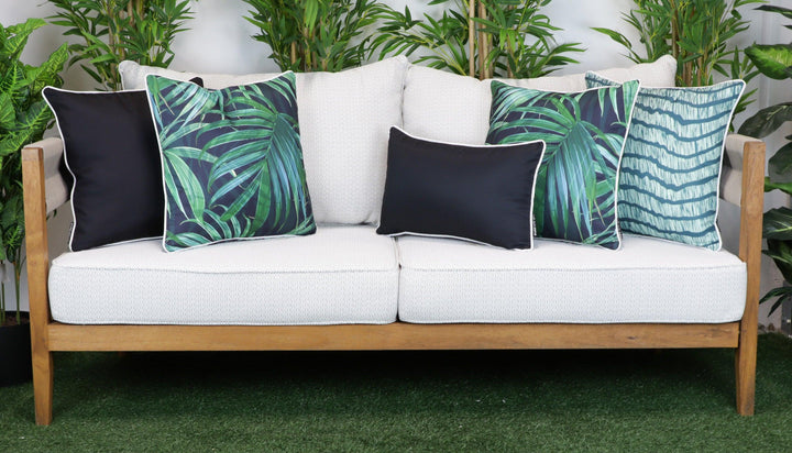 Teal Outdoor Cushions | Tropical Outdoor Cushions | Black Outdoor Cushions | Rustic Rendezvous Stylist Selection