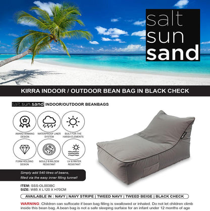 Kirra Indoor/Outdoor Bean Bag in Black Check - saltsunsand