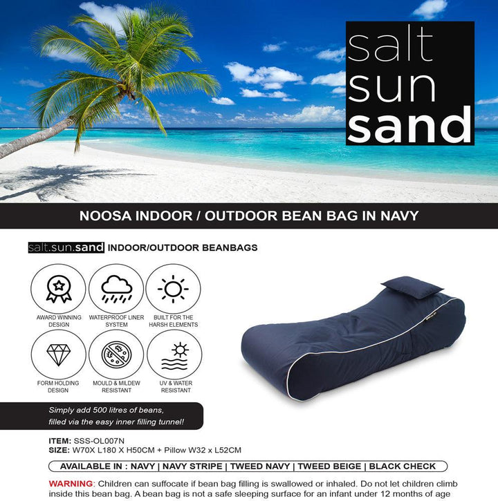 Noosa Indoor/Outdoor Bean Bag in Navy - saltsunsand