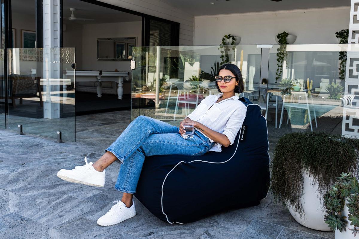 Byron Bay Indoor/Outdoor Bean Bag in Navy - saltsunsand