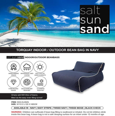 Torquay Indoor/Outdoor Bean Bag in Navy - saltsunsand