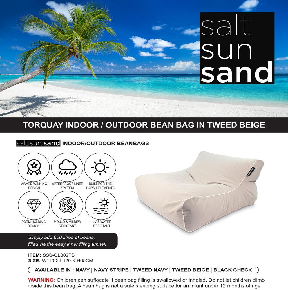 Torquay Indoor/Outdoor Bean Bag in Tweed Beige - saltsunsand